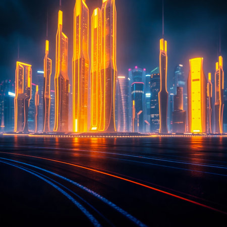 light trails on the modern building background in shanghai china.の素材