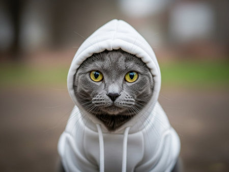 Cat wearing white hoodieの素材