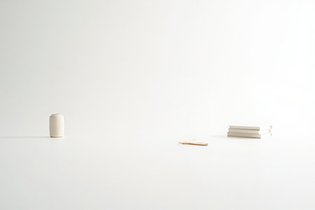 A simple arrangement featuring a bottle and a cigarette pack on a plain white background.の素材