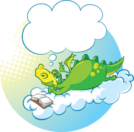 vector illustration of reading dragon on cloudsのイラスト素材