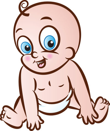 illustration of sitting cute baby boy in diaperのイラスト素材