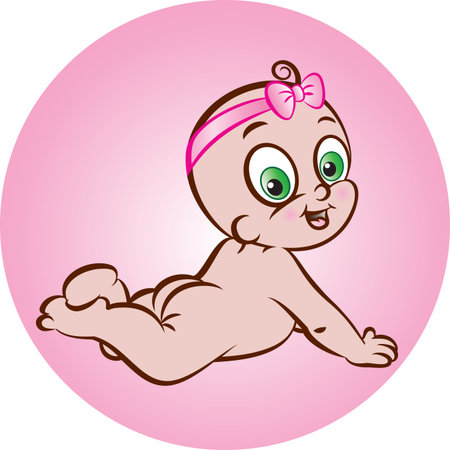 illustration of a cute lying down baby girlのイラスト素材