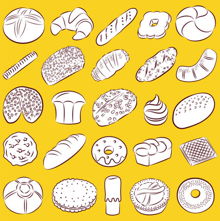 collection of bakery and pastry food in line artのイラスト素材