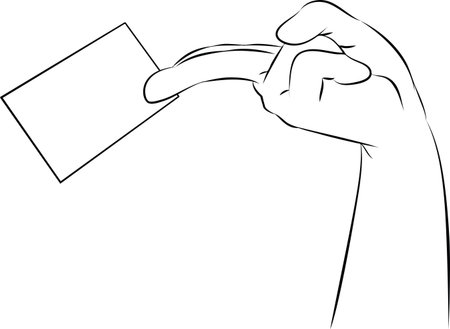 outlined illustration of a hand holding a blank business cardのイラスト素材