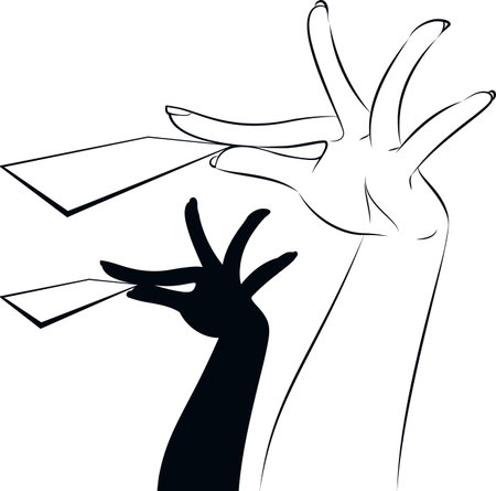 illustration of a women hand holding a blank business cardのイラスト素材