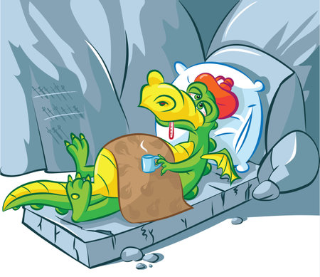 illustration of a sick dragon lying downのイラスト素材