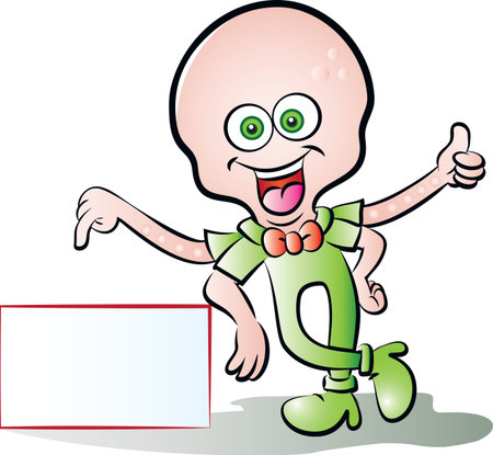 vector illustration of Octopus mascot showing a signboard making ok signのイラスト素材
