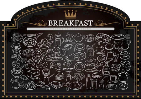 vector illustration of breakfast items on blackboardのイラスト素材