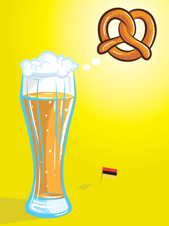 vector illustration of beer thinking of pretzel with german flag in colorのイラスト素材