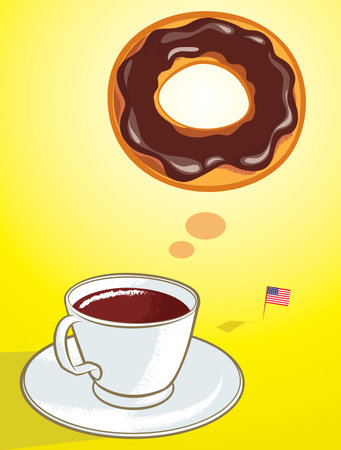 vector illustration of coffee thinking of donut with american flag in colorのイラスト素材