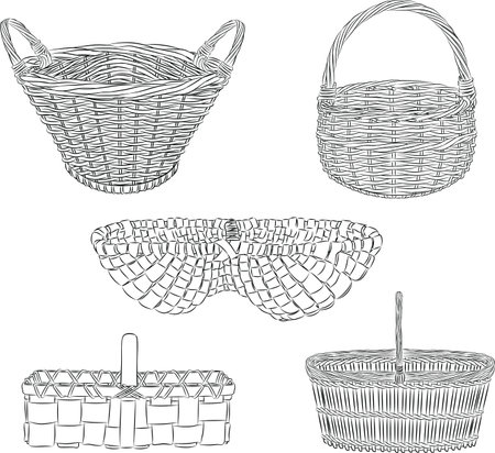 set of traditional baskets in line art  modeのイラスト素材