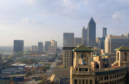 the Atlanta Georgia skyline during a sunriseの写真素材