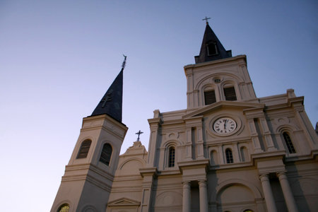 Looking up at the St Louis Cathedral in New Orleansの写真素材