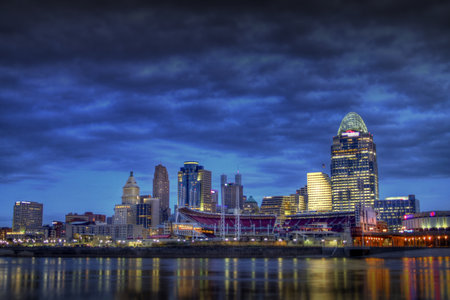 Editorial shot of Cincinnati Ohio, 7am January 15, 2012 as seen from the riverbank of Newport Kentuckyのeditorial素材