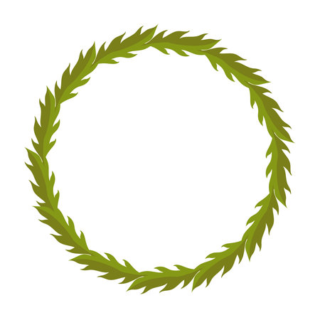 Vector wreath of leaves with branches. Frame for the inscription. Template for a postcard. Green circle of leaves. Spring and summer holiday invitation concept. Color illustration of a garden for a wedding invitation.のイラスト素材
