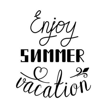 Vector lettering composition about summer in doodle style. Quote and phrase about summer on a white background.のイラスト素材