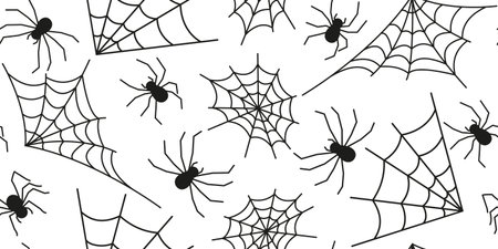 Halloween. Seamless horizontal pattern with insects in doodle style. Image for textiles, packaging and wallpaper.のイラスト素材