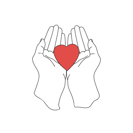 Vector illustration of hands with a heart. Concept of caring and love. Symbol of charity and donation. Valentine's Day greeting card. Isolated iconのイラスト素材