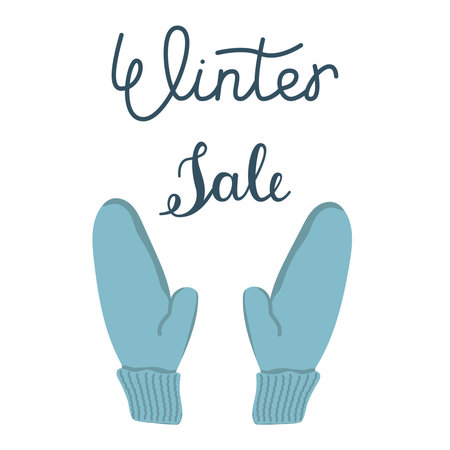 Vector illustration of knitted mittens. Set of warm clothes for the cold season. Concept of a winter sale. Image of winter accessories.のイラスト素材