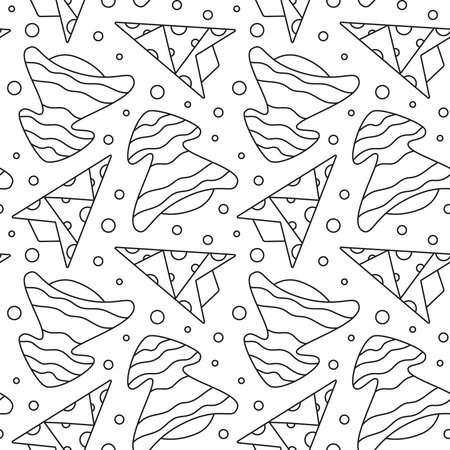 Seamless pattern with Christmas tree in doodle style. Geometric trees with snow for New Year and Christmas. Holiday background. Image for packaging, textiles and wallpapers.のイラスト素材