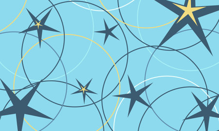 Vector abstract illustration on a winter theme. Image of stars and circles in blue. Seamless background for new year and christmas. Horizontal pattern for congratulations and invitationsのイラスト素材