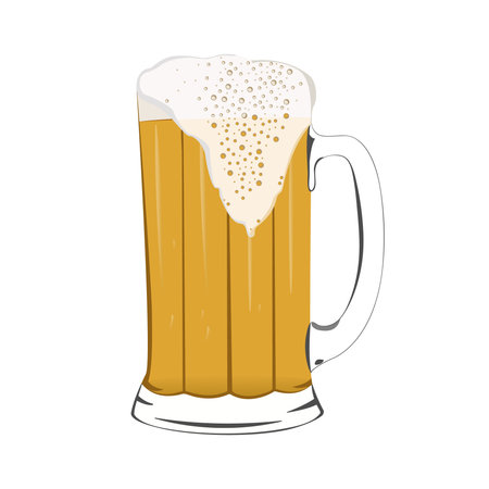 Vector illustration of a beer mug with foam. Image of an alcoholic drink made from malt and barley isolated on a white background. Icon for a bar and pubs.のイラスト素材