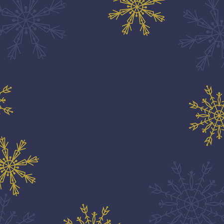 Vector winter background with snowflakes. New Year and Christmas greeting card in blue. Template for congratulations on the winter holiday with space for text.のイラスト素材