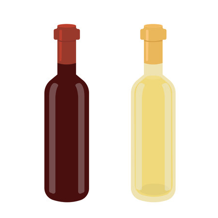 Vector set of bottles with alcoholic drink. Logo of red and white wine isolated on white background. Icons for bars and pubsのイラスト素材