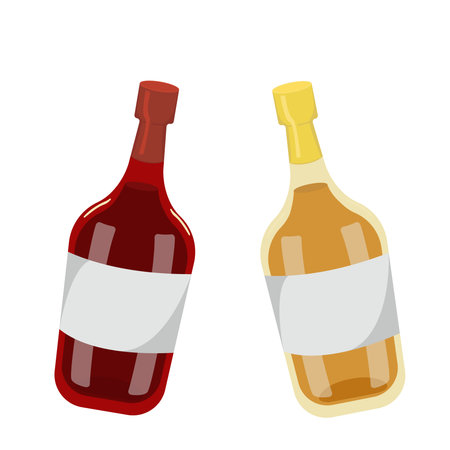 Vector set of alcoholic beverage bottles. Brandy and whiskey logo on white background. Bar and pub iconsのイラスト素材