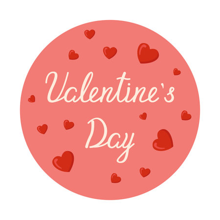 Vector Valentine's Day card with lettering. Colored image of a circle with hearts. Declaration of love. Holiday elements isolated on white backgroundのイラスト素材