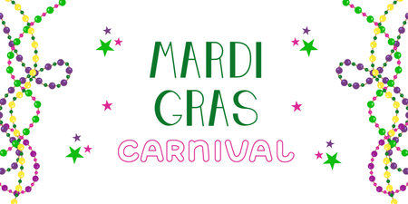 Vector Mardi Gras Carnival Background with Beads and Text. Party Invitation Card. Multicolored and Rainbow Party Backgroundのイラスト素材