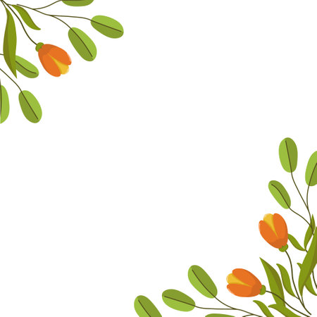 Vector bright background with flowers and leaves. Spring botanical illustration for cards and invitations with place for text. Frame of flowers and greenery for summer designs.のイラスト素材