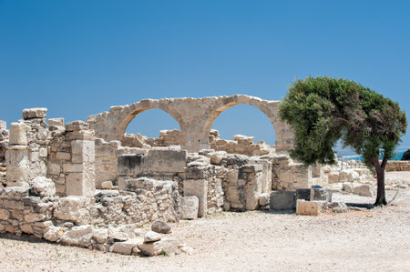 Ruins of an early Christian basilica in ancient town Kourion on Cyprusの写真素材