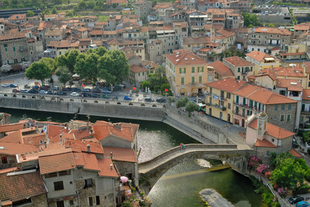 View of medieval town  Dolce Aqua  Italyの写真素材