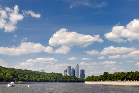 Moscow business city behind the riverの写真素材