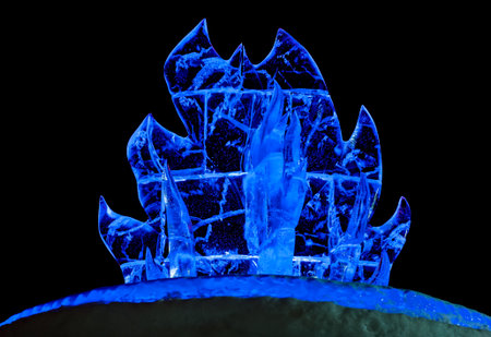 Ice fire sculpture over black backgroundの写真素材