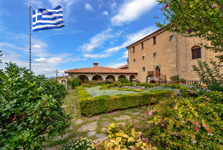 Beautiful garden in Meteora Agio Stefano monastery in Greeceの写真素材