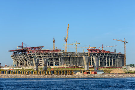 Construction of football arena in St. Petersburg. Russiaのeditorial素材