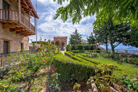 Beautiful garden in Meteora Agio Stefano monastery in Greeceの写真素材