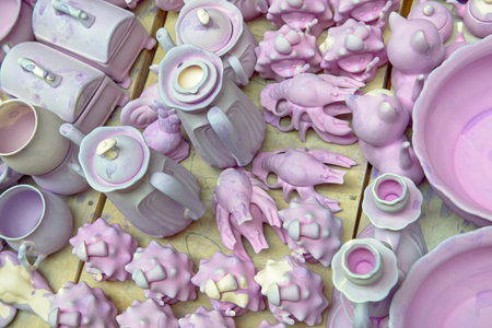 Ceramic ware under production in potter's workshopの写真素材