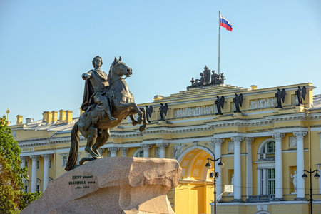 Bronze horsman - statue of Peter the Great on Senate square in St. Petersburgの写真素材
