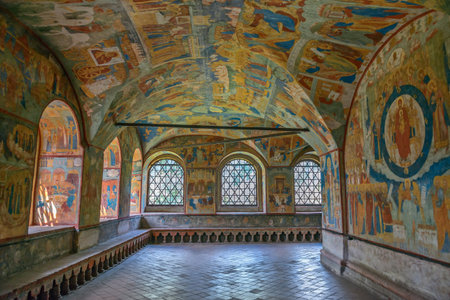 Painting frescoes in interior of St. John the Baptist Church, Yaroslavl, Russia