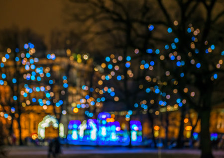 Blurred lights on street abstract backgroundの写真素材