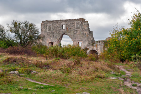 Ruins of main gate of Mangup Kale fortress in Crimeaの写真素材