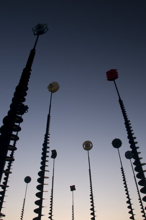 Tips of the metal sculptures during sunset, La Defense, Paris, Franceの写真素材