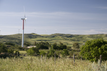 Wind turbines in the mountain riff, Sicily ,Italy