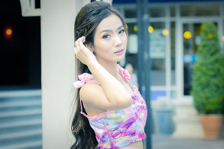 the model is in colorful suitの写真素材