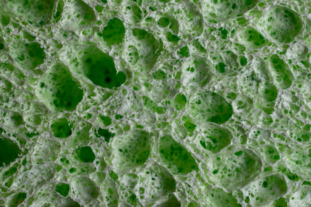 Sponge texture background. Green color cleaning sponge material detail close up view. Dish washing...