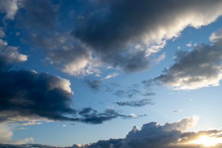 Fantastic colorful bright sunset sky. Magic cloudscape.の写真素材