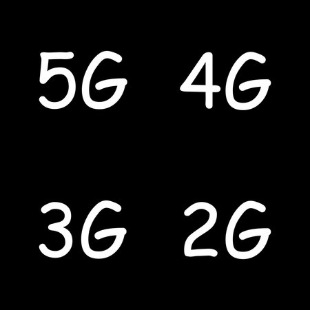 5G, 4G, 3G, 2G vector symbol set isolated on black background - new mobile communication technology and smartphone network icons for website, ui, mobile app, banner.のイラスト素材
